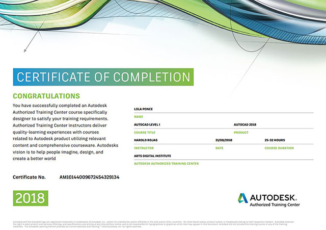 Autodesk Certificate of completion