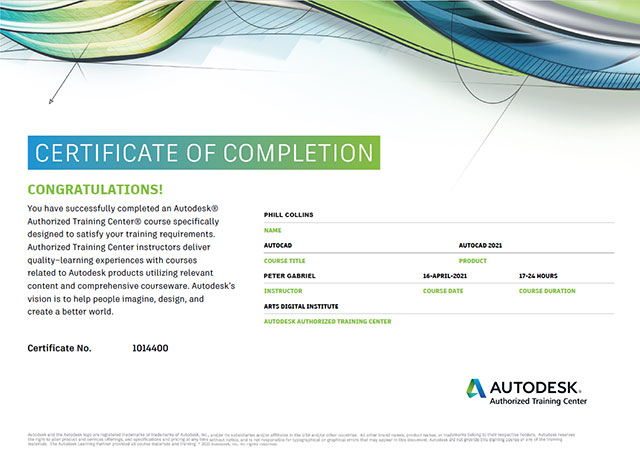 Autodesk Certicate of completion